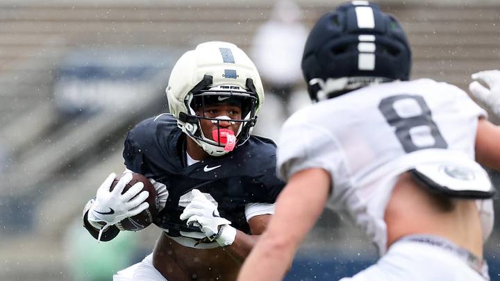 Penn State Nittany Lions running back James Peoples (23) runs with the ball during practice at Beaver Stadium. Penn State Nittany Lions running back James Peoples (23) runs with the ball during practice at Beaver Stadium.