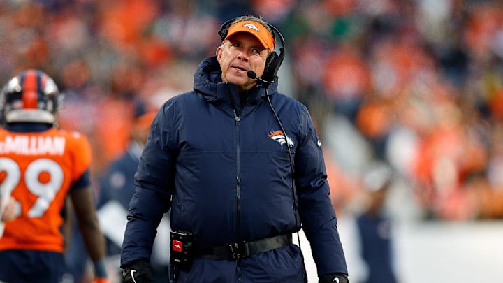 Nov 26, 2023; Denver, Colorado, USA; Denver Broncos head coach Sean Payton reacts in the third