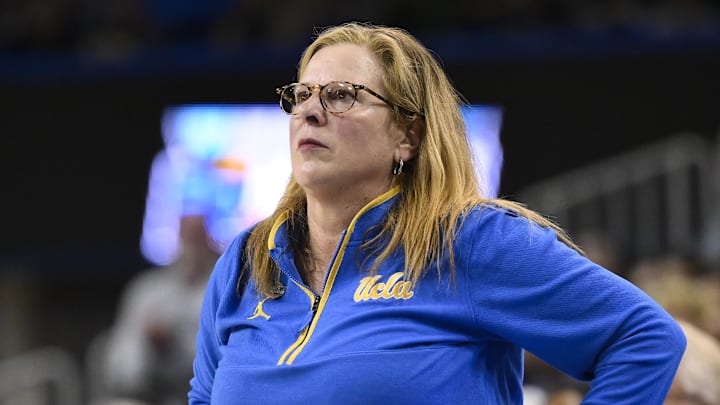 Mar 23, 2025; Los Angeles, California, USA; UCLA Bruins head coach Cori Close during the fourth quarter of an NCAA Tournament second round game against the Richmond Spiders at Pauley Pavilion presented by Wescom. Mandatory Credit: Robert Hanashiro-Imagn Images
