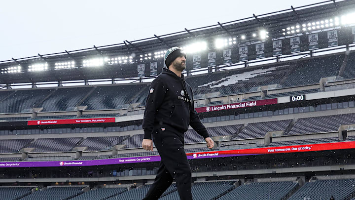 Jan 19, 2025; Philadelphia, Pennsylvania, USA; Philadelphia Eagles head coach Nick Sirianni walks the field before an 2025 NFC divisional round game against the Los Angeles Rams at Lincoln Financial Field. Jan 19, 2025; Philadelphia, Pennsylvania, USA; Philadelphia Eagles head coach Nick Sirianni walks the field before an 2025 NFC divisional round game against the Los Angeles Rams at Lincoln Financial Field.