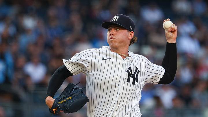 Aug 4, 2026; Bronx, New York, USA;  New York Yankees pitcher Ryan Weathers (40) delivers a pitch during the first inning against the St. Louis Cardinals at Yankee Stadium. Mandatory Credit: Vincent Carchietta-Imagn Images