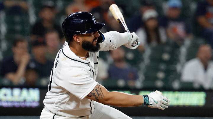 Jun 9, 2026; Detroit, Michigan, USA; Detroit Tigers second baseman Gleyber Torres (25) hits a two run single in the seventh inning against the Minnesota Twins at Comerica Park. Mandatory Credit: Rick Osentoski-Imagn Images Jun 9, 2026; Detroit, Michigan, USA; Detroit Tigers second baseman Gleyber Torres (25) hits a two run single in the seventh inning against the Minnesota Twins at Comerica Park. Mandatory Credit: Rick Osentoski-Imagn Images