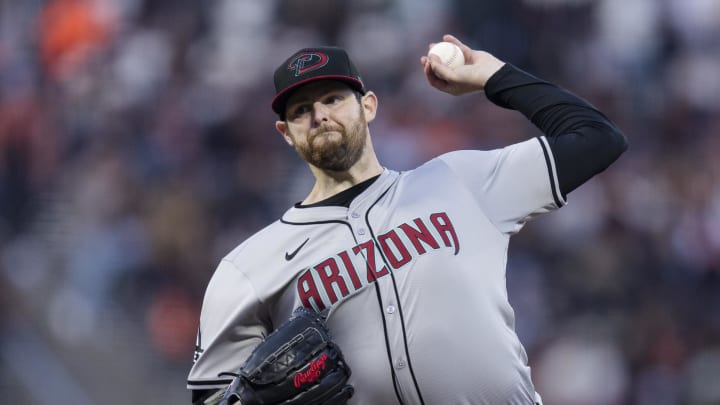 Apr 19, 2024; San Francisco, California, USA;  Arizona Diamondbacks starting pitcher Jordan Montgomery (52) throws against the San Francisco Giants during the first inning at Oracle Park.