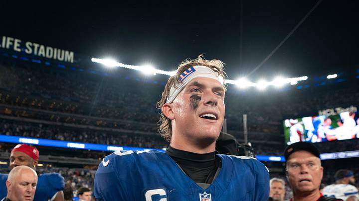 New York Giants quarterback Jaxson Dart (6) walks off the field following a 28-20 victory during a week one opening game between the New York Giants and Dallas Cowboys at Metlife Stadium on Sunday, Sept. 13, 2026, in East Rutherford, NJ. New York Giants quarterback Jaxson Dart (6) walks off the field following a 28-20 victory during a week one opening game between the New York Giants and Dallas Cowboys at Metlife Stadium on Sunday, Sept. 13, 2026, in East Rutherford, NJ.