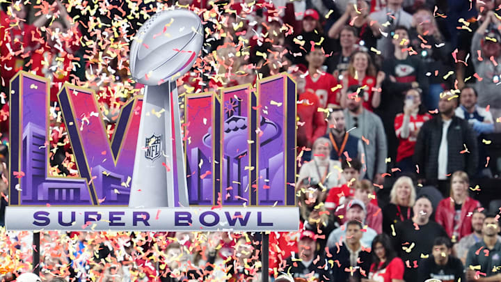 Feb 11, 2024; Paradise, Nevada, USA;  Kansas City Chiefs tight end Travis Kelce (87) celebrates with