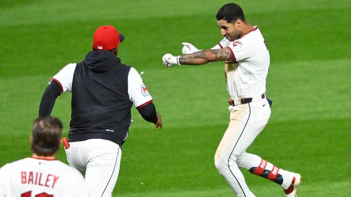 Sep 15, 2026; Cleveland, Ohio, USA; Cleveland Guardians shortstop Brayan Rocchio (4) celebrates his game-winning, 2-RBI double in the ninth inning against the Chicago White Sox at Progressive Field. Mandatory Credit: David Richard-Imagn Images Sep 15, 2026; Cleveland, Ohio, USA; Cleveland Guardians shortstop Brayan Rocchio (4) celebrates his game-winning, 2-RBI double in the ninth inning against the Chicago White Sox at Progressive Field. Mandatory Credit: David Richard-Imagn Images