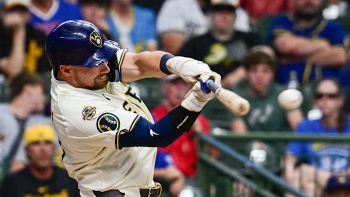 Caleb Durbin singles against the Pirates in late June.