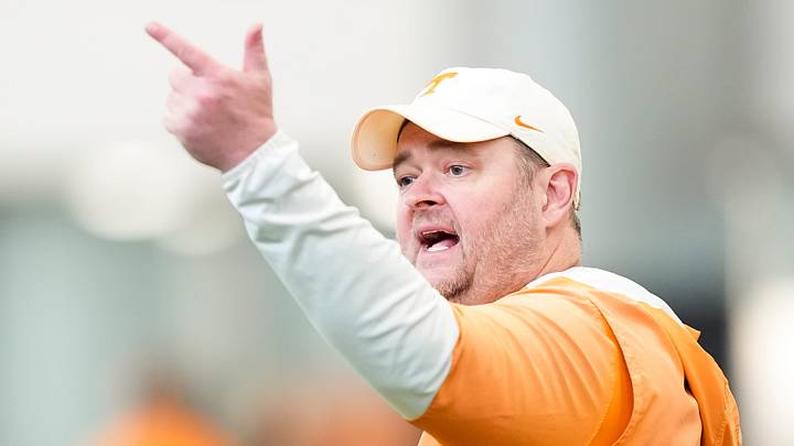 Tennessee coach Josh Heupel during the Vols' spring football practice in Knoxville on March 17, 2026.