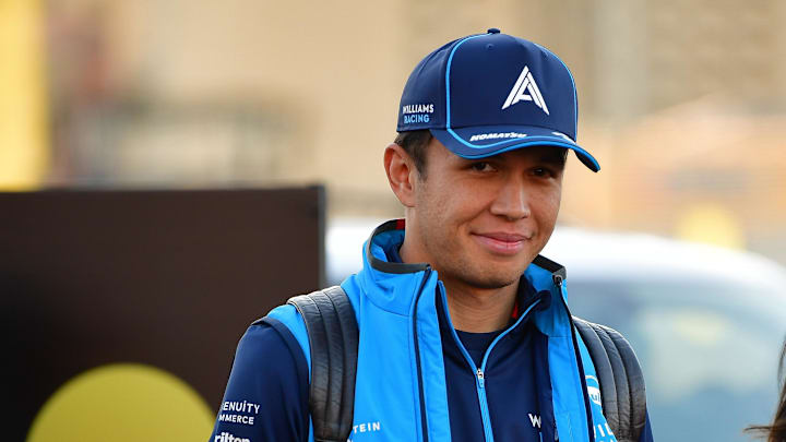 Nov 21, 2024; Las Vegas, Nevada, USA; Williams Racing driver Alex Albon (23) arrives before practice with girlfriend Lily Muni for the Las Vegas Grand Prix at Las Vegas Circuit. Mandatory Credit: Gary A. Vasquez-Imagn Images Nov 21, 2024; Las Vegas, Nevada, USA; Williams Racing driver Alex Albon (23) arrives before practice with girlfriend Lily Muni for the Las Vegas Grand Prix at Las Vegas Circuit. Mandatory Credit: Gary A. Vasquez-Imagn Images
