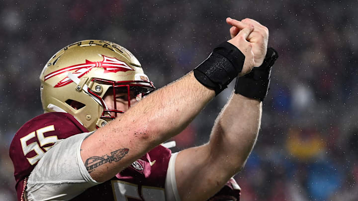 Dec 2, 2023; Charlotte, NC, USA; Florida State Seminoles defensive lineman Braden Fiske (55)