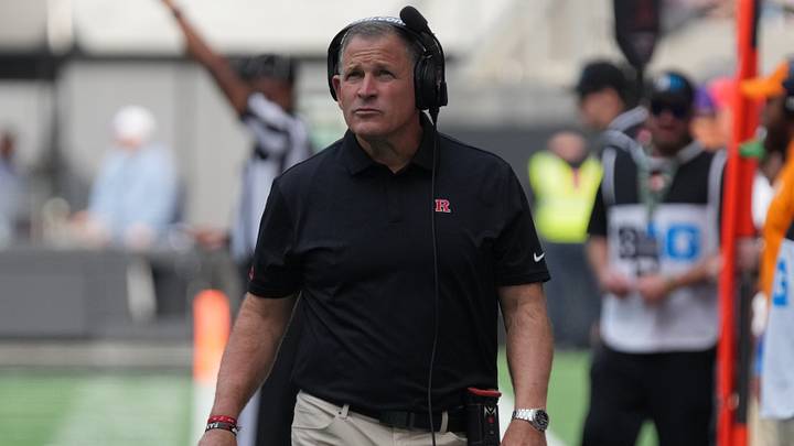 Rutgers Scarlet Knights head coach Greg Schiano on the sidelines against the Northwestern Wildcats during the first half at New Ryan Field. 