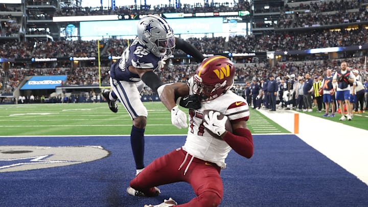 Washington Commanders wide receiver Terry McLaurin catches the game winning touchdown against Dallas Cowboys cornerback DaRon Bland. Washington Commanders wide receiver Terry McLaurin catches the game winning touchdown against Dallas Cowboys cornerback DaRon Bland.