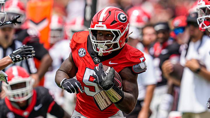 Apr 18, 2026; Athens, GA, USA; Georgia Bulldogs running back Chauncy Bowens (5) runs with the ball during the Georgia Spring football game at Sanford Stadium. Mandatory Credit: Dale Zanine-Imagn Images Apr 18, 2026; Athens, GA, USA; Georgia Bulldogs running back Chauncy Bowens (5) runs with the ball during the Georgia Spring football game at Sanford Stadium. Mandatory Credit: Dale Zanine-Imagn Images