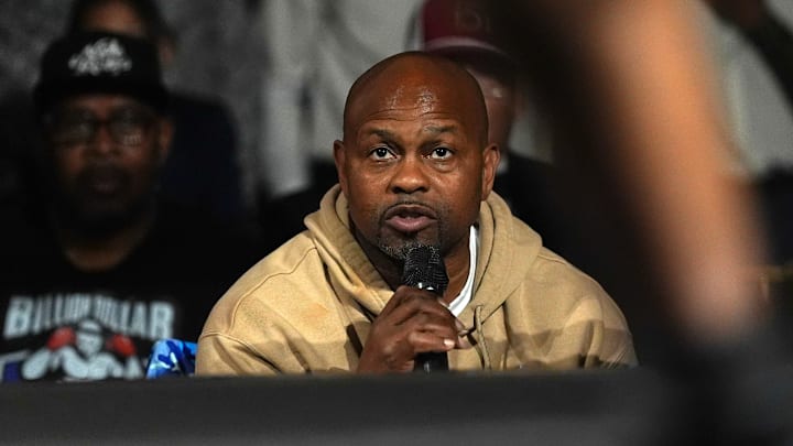 Roy Jones Jr talks during Seantorius Martin fight against Rommel Toran at Roy Jones Jr. Fight Night at the Gillespie.
April 19, 2025 Roy Jones Jr talks during Seantorius Martin fight against Rommel Toran at Roy Jones Jr. Fight Night at the Gillespie.
April 19, 2025