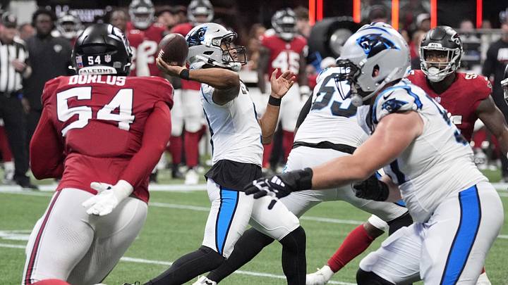 Sep 20, 2026; Atlanta, Georgia, USA; Carolina Panthers quarterback Bryce Young (9) throws a pass during the second quarter against the Atlanta Falcons at Mercedes-Benz Stadium. Mandatory Credit: Dale Zanine-Imagn Images Sep 20, 2026; Atlanta, Georgia, USA; Carolina Panthers quarterback Bryce Young (9) throws a pass during the second quarter against the Atlanta Falcons at Mercedes-Benz Stadium. Mandatory Credit: Dale Zanine-Imagn Images