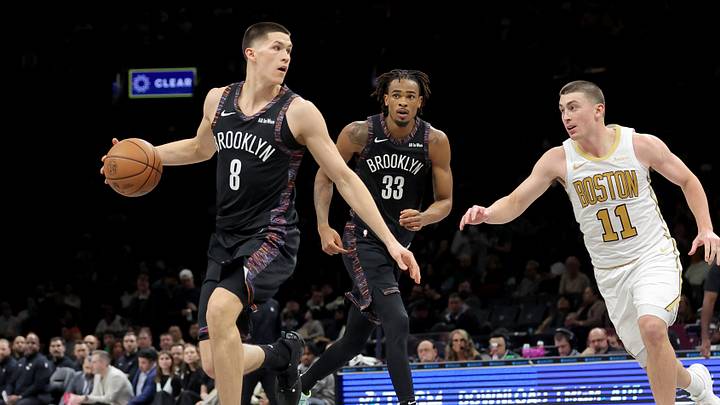 Jan 23, 2026; Brooklyn, New York, USA; Brooklyn Nets guard Egor Demin (8) controls the ball against Boston Celtics guard Payton Pritchard (11) during the third quarter at Barclays Center. Mandatory Credit: Brad Penner-Imagn Images Jan 23, 2026; Brooklyn, New York, USA; Brooklyn Nets guard Egor Demin (8) controls the ball against Boston Celtics guard Payton Pritchard (11) during the third quarter at Barclays Center. Mandatory Credit: Brad Penner-Imagn Images