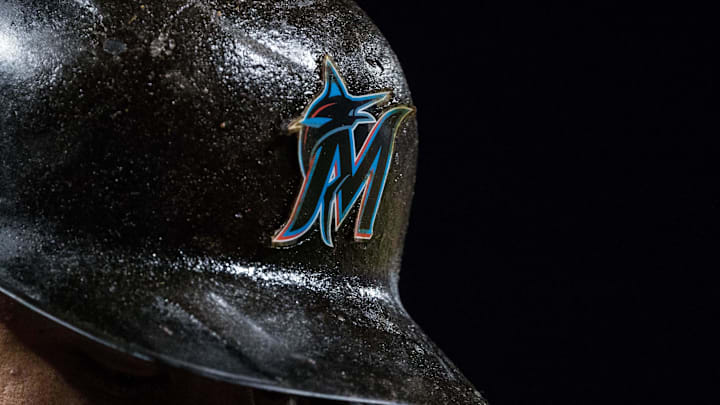Apr 26, 2019; Philadelphia, PA, USA; Helmet detail for Miami Marlins shortstop Miguel Rojas (19) during the second inning against the Philadelphia Phillies at Citizens Bank Park. Mandatory Credit: Bill Streicher-Imagn Images Apr 26, 2019; Philadelphia, PA, USA; Helmet detail for Miami Marlins shortstop Miguel Rojas (19) during the second inning against the Philadelphia Phillies at Citizens Bank Park. Mandatory Credit: Bill Streicher-Imagn Images