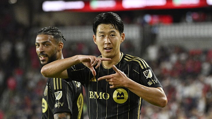 Denis Bouanga, left, and Son Heung-Min have scored each of LAFC's last 17 goals. 