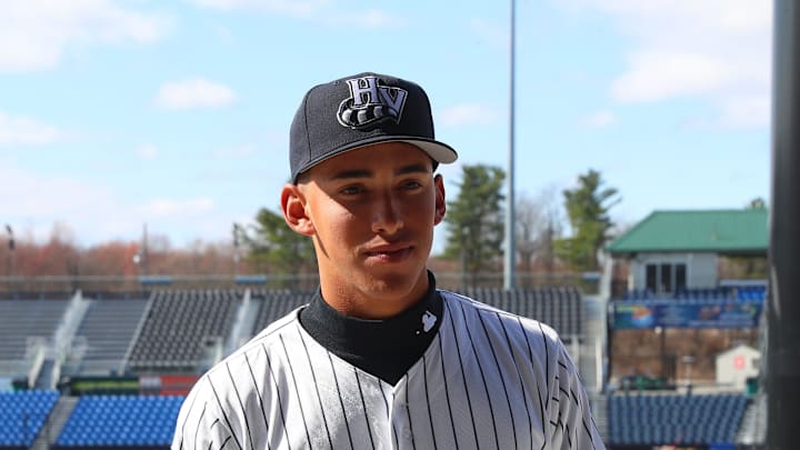 Hudson Valley Renegades infielder George Lombard Jr. is interviewed during media day on April 1, 2025.