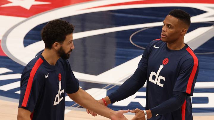 Dec 26, 2020; Washington, District of Columbia, USA; Washington Wizards forward Anthony Gill (L) and Wizards guard Russell Westbrook (R) shake hands during warmups prior to their game against the Orlando Magic at Capital One Arena. Mandatory Credit: Geoff Burke-USA TODAY Sports Dec 26, 2020; Washington, District of Columbia, USA; Washington Wizards forward Anthony Gill (L) and Wizards guard Russell Westbrook (R) shake hands during warmups prior to their game against the Orlando Magic at Capital One Arena. Mandatory Credit: Geoff Burke-USA TODAY Sports