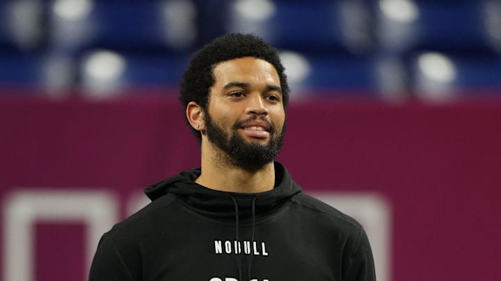 Mar 2, 2024; Indianapolis, IN, USA; Southern California quarterback Caleb Williams (QB14) during the