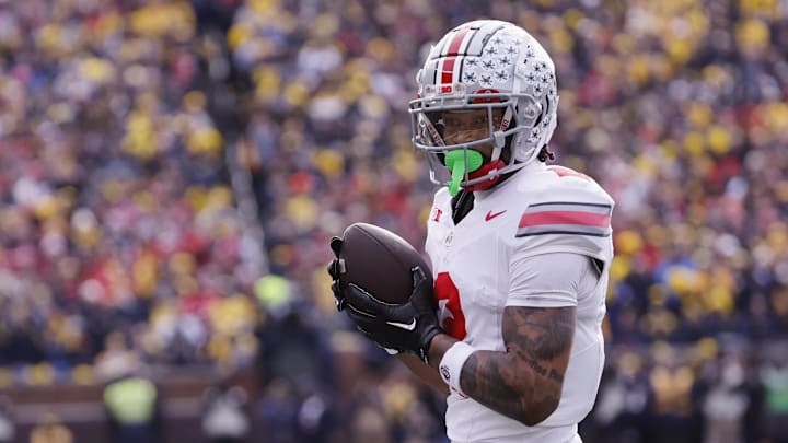 Nov 25, 2023; Ann Arbor, Michigan, USA;  Ohio State Buckeyes wide receiver Emeka Egbuka (2) makes a