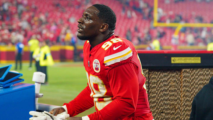 Oct 7, 2024; Kansas City, Missouri, USA; Kansas City Chiefs defensive tackle Tershawn Wharton (98) leaves the field after the game against the New Orleans Saints at GEHA Field at Arrowhead Stadium. Mandatory Credit: Denny Medley-Imagn Images Oct 7, 2024; Kansas City, Missouri, USA; Kansas City Chiefs defensive tackle Tershawn Wharton (98) leaves the field after the game against the New Orleans Saints at GEHA Field at Arrowhead Stadium. Mandatory Credit: Denny Medley-Imagn Images