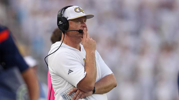 Sep 20, 2025; Atlanta, Georgia, USA; Georgia Tech Yellow Jackets head coach Brent Key on the sideline against the Temple Owls in the third quarter at Bobby Dodd Stadium at Hyundai Field. Mandatory Credit: Brett Davis-Imagn Images
Sep 20, 2025; Atlanta, Georgia, USA; Georgia Tech Yellow Jackets head coach Brent Key on the sideline against the Temple Owls in the third quarter at Bobby Dodd Stadium at Hyundai Field. Mandatory Credit: Brett Davis-Imagn Images