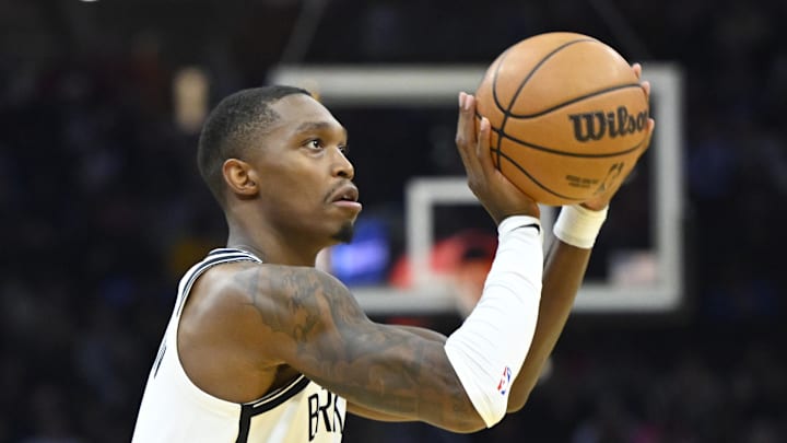 Mar 10, 2024; Cleveland, Ohio, USA; Brooklyn Nets guard Lonnie Walker IV (8) shoots in the second quarter against the Cleveland Cavaliers at Rocket Mortgage FieldHouse. Mandatory Credit: David Richard-Imagn Images Mar 10, 2024; Cleveland, Ohio, USA; Brooklyn Nets guard Lonnie Walker IV (8) shoots in the second quarter against the Cleveland Cavaliers at Rocket Mortgage FieldHouse. Mandatory Credit: David Richard-Imagn Images