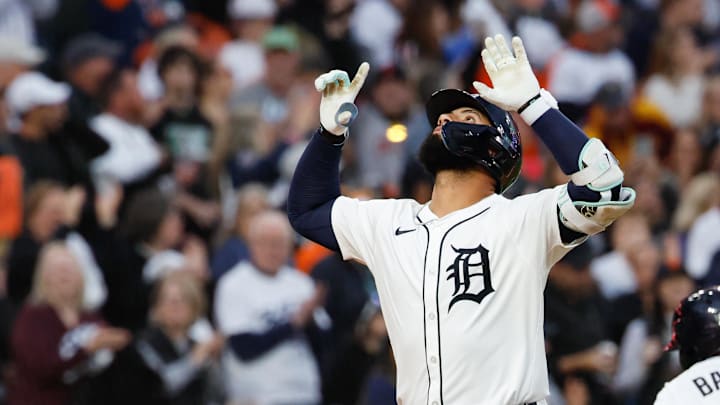 Sep 6, 2025; Detroit, Michigan, USA; Detroit Tigers second base Gleyber Torres (25) celebrates after he hits a three run home run in the fourth inning against the Chicago White Sox at Comerica Park. Mandatory Credit: Rick Osentoski-Imagn Images Sep 6, 2025; Detroit, Michigan, USA; Detroit Tigers second base Gleyber Torres (25) celebrates after he hits a three run home run in the fourth inning against the Chicago White Sox at Comerica Park. Mandatory Credit: Rick Osentoski-Imagn Images