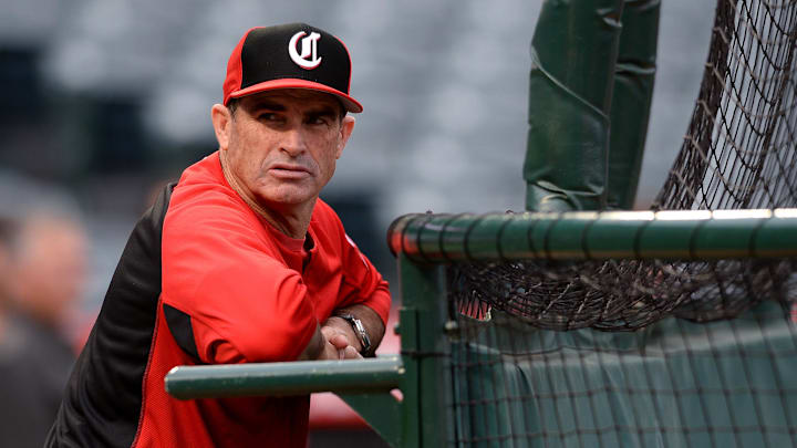 Jun 25, 2019; Anaheim, CA, USA; Cincinnati Reds hitting coach Turner Ward looks on during batting practice before the game against the Los Angeles Angels at Angel Stadium of Anaheim. Mandatory Credit: Orlando Ramirez-Imagn Images