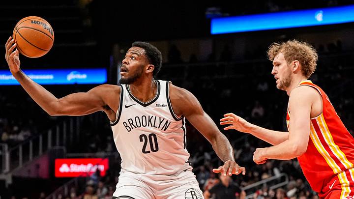 Feb 22, 2026; Atlanta, Georgia, USA; Brooklyn Nets center Day'ron Sharpe (20) and Atlanta Hawks center Jock Landale (31) battle for position during the first half at State Farm Arena. Mandatory Credit: Dale Zanine-Imagn Images Feb 22, 2026; Atlanta, Georgia, USA; Brooklyn Nets center Day'ron Sharpe (20) and Atlanta Hawks center Jock Landale (31) battle for position during the first half at State Farm Arena. Mandatory Credit: Dale Zanine-Imagn Images