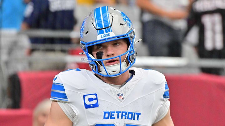 Sep 22, 2024; Glendale, Arizona, USA; Detroit Lions defensive end Aidan Hutchinson (97) looks on prior to the game against the Arizona Cardinals at State Farm Stadium.