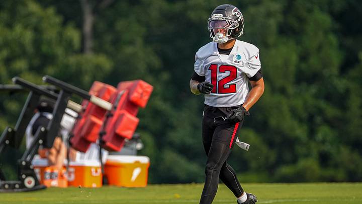 Jul 29, 2026; Atlanta, Falcons, USA; Atlanta Falcons cornerback Avieon Terrell Jr. (12) on the field during the first day of training camp at IBM Performance Field. Mandatory Credit: Dale Zanine-Imagn Images