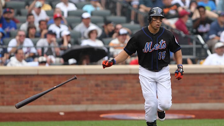 New York Mets right fielder Carlos Beltran (15) heads to first during the sixth inning against the New York Yankees at Citi Field. Mets won 3-2 in extra innings in 2011.