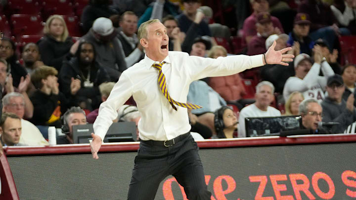 Arizona State head coach Bobby Hurley directs his team against UCF during Big 12 play at Desert Financial Arena in Tempe on Jan. 14, 2025.