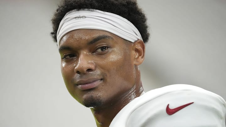 Arizona Cardinals cornerback Will Johnson (0) waits for a drill to complete during training camp at State Farm Stadium in Glendale on Aug. 6, 2025.