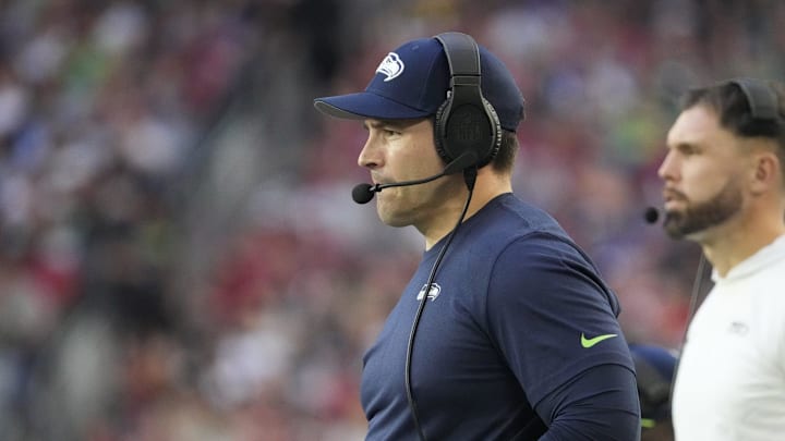 Seattle Seahawks head coach Mike Macdonald watches his team play against the Arizona Cardinals during the third quarter at State Farm Stadium in Glendale on Dec. 8, 2024.