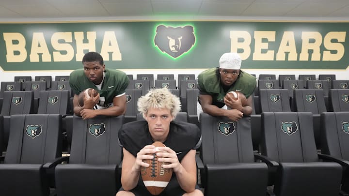 Basha High quarterback Brodie Vehrs along with running backs Josh Gaines (left) and Noah Roberts lead the Bears this season.