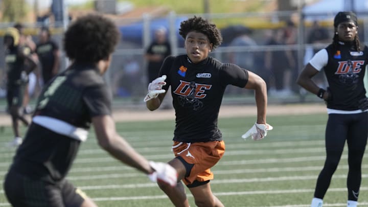 Desert Edge wide receiver Zerek Sidney runs a route during a 7-on-7 high school football passing tournament at Arizona Christian University on June 3, 2025. Desert Edge wide receiver Zerek Sidney runs a route during a 7-on-7 high school football passing tournament at Arizona Christian University on June 3, 2025.