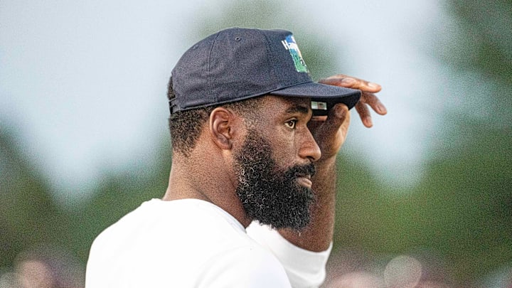 Penn State football Nittany Lions defensive line coach Deion Barnes watches the Appoquinimink vs. Howard football game at Appoquinimink in Middletown on Sept. 19, 2025. Howard won 46-39.