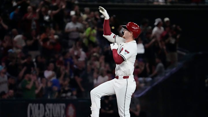Arizona Diamondbacks’ Pavin Smith (26) celebrates a two-run home run against the Tampa Bay Rays during the third inning at Chase Field in Phoenix, on April 22, 2025. Arizona Diamondbacks’ Pavin Smith (26) celebrates a two-run home run against the Tampa Bay Rays during the third inning at Chase Field in Phoenix, on April 22, 2025.