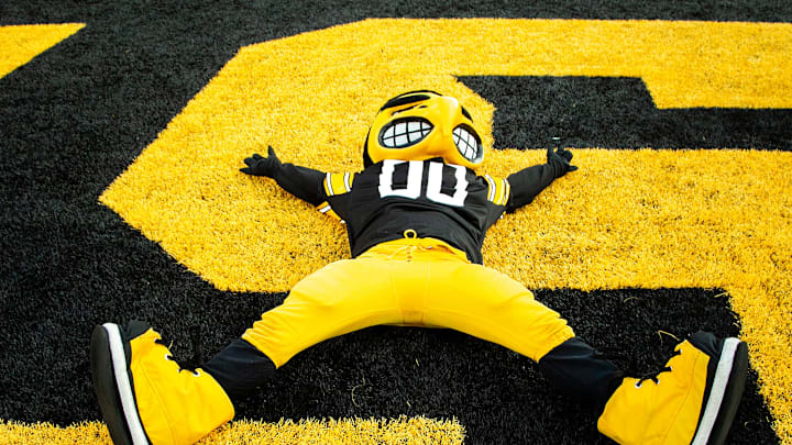 Herky the Hawk celebrates in the end zone after a NCAA Big Ten Conference football game against Indiana, Saturday, Sept. 4, 2021, at Kinnick Stadium in Iowa City, Iowa.

210904 Indiana Iowa Fb 051 Jpg