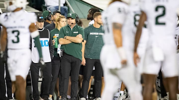 Michigan State Spartans head coach Jonathan Smith looks on as the Ducks host the Spartans Friday, Oct. 4, 2024 at Autzen Stadium in Eugene, Ore. Michigan State Spartans head coach Jonathan Smith looks on as the Ducks host the Spartans Friday, Oct. 4, 2024 at Autzen Stadium in Eugene, Ore.