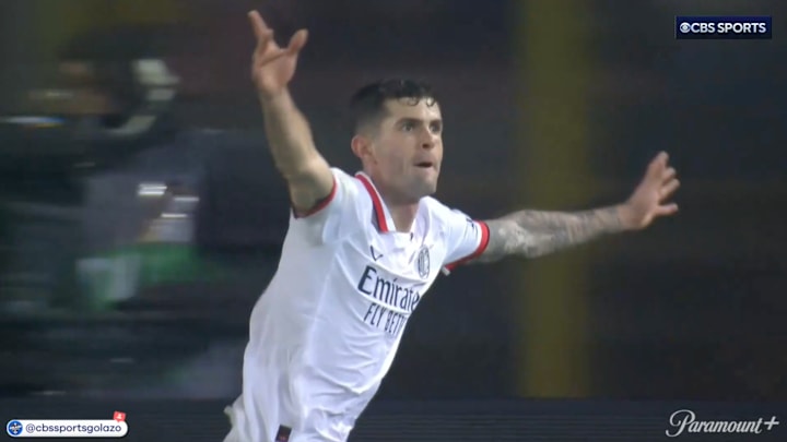 Milan's Pulisic celebrates a goal against Lecce on March 8, 2025