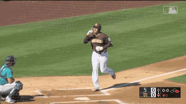 San Diego Padres star Machado hits a home run during spring training.