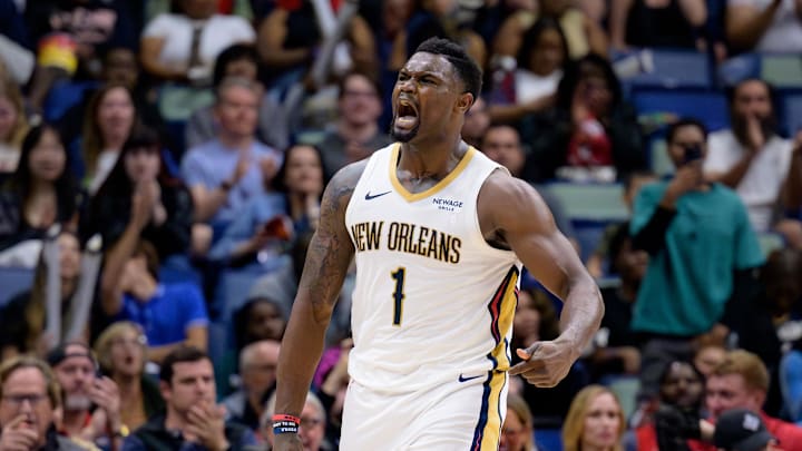 Mar 11, 2025; New Orleans, Louisiana, USA; New Orleans Pelicans forward Zion Williamson (1) reacts after a dunk against the Los Angeles Clippers during the fourth quarter at Smoothie King Center. Mandatory Credit: Matthew Hinton-Imagn Images Mar 11, 2025; New Orleans, Louisiana, USA; New Orleans Pelicans forward Zion Williamson (1) reacts after a dunk against the Los Angeles Clippers during the fourth quarter at Smoothie King Center. Mandatory Credit: Matthew Hinton-Imagn Images