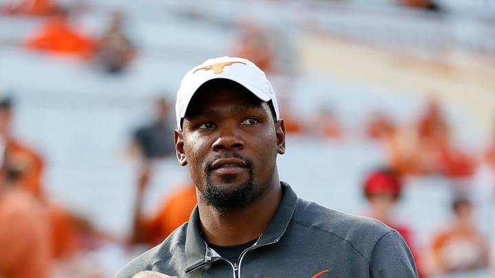 Sep 10, 2016; Austin, TX, USA; Oklahoma City Thunder NBA player and former Texas Longhorn Kevin Durant throws the football before the game against the University of Texas at El Paso at Darrell K Royal-Texas Memorial Stadium. Mandatory Credit: Erich Schlegel-USA TODAY Sports Sep 10, 2016; Austin, TX, USA; Oklahoma City Thunder NBA player and former Texas Longhorn Kevin Durant throws the football before the game against the University of Texas at El Paso at Darrell K Royal-Texas Memorial Stadium. Mandatory Credit: Erich Schlegel-USA TODAY Sports