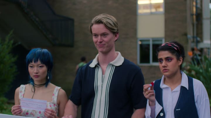 Heartbreak High S2. (L to R) Gemma Chua-Tran as Sasha, Bryn Chapman Parish as Spider, Ayesha Madon as Amerie in Heartbreak High S2. Cr. Courtesy of Netflix © 2024