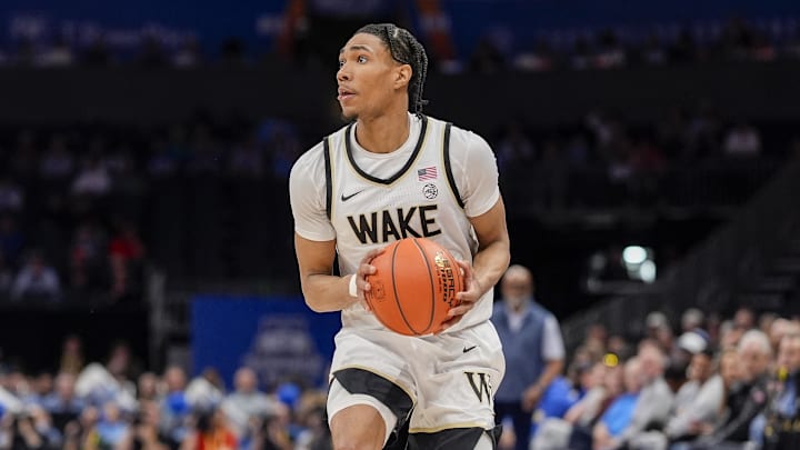 Mar 13, 2025; Charlotte, NC, USA; Wake Forest Demon Deacons guard Hunter Sallis (23) during the second half against the North Carolina Tar Heels at Spectrum Center. Mandatory Credit: Jim Dedmon-Imagn Images